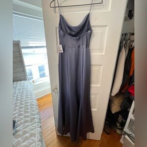 Elegant Satin Evening Gown in Slate Blue/Gray